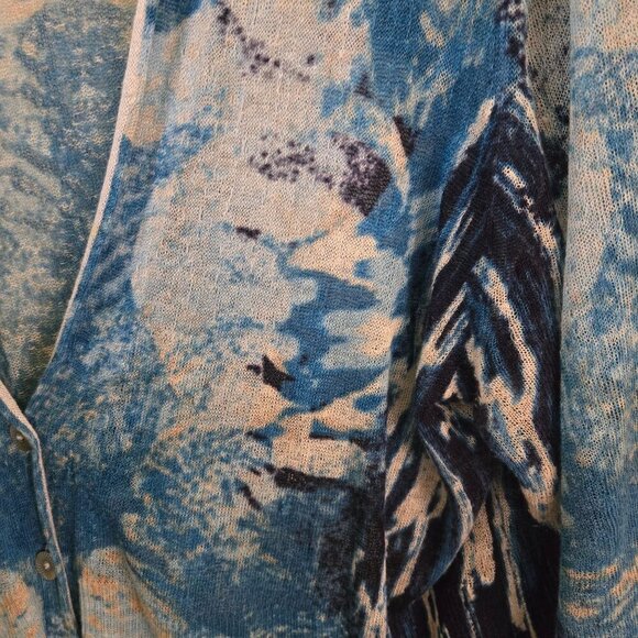 Nic + Zoe Stunning Ocean Blue Linen Blend Long Line Cardigan Sweater Size XL - Picture 3 of 5